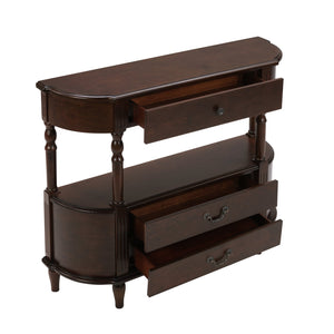 English Elm Retro Curved Wood Console Table with 3 Drawers, Mid-Century Entry Sofa Table with Shelf, Sturdy Pine Legs and High Weight Capacity Espresso W1202P303775