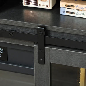 English Elm Tv Console with Electric Fireplace Mdf Steel Frame Glass Cabinet Media Storage Gray T3971S00087