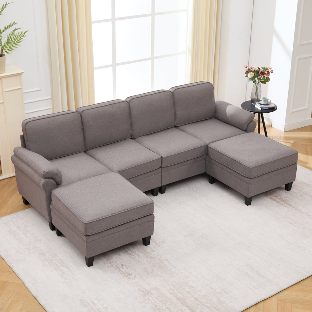 English Elm 102 Inch Linen Modular Sectional Sofa with Hidden Storage and Cloud Cushion Comfort Dark Gray W1099S00209