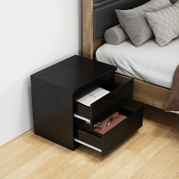 English Elm 19.7-inch Matte Finish Nightstand with Touch Release Drawers for Minimalist Bedrooms Black W3151P407884