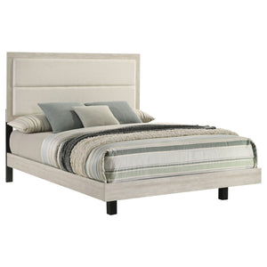 English Elm Strout Queen Panel Bed Bouclé Headboard Whitewashed Veneer Floating Rustic Frame B062S01771