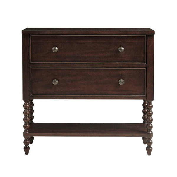 JLA Home Madison Park Signature - 2 Drawer Accent Chest in Dark Morocco Finish with Turned Legs, Smooth-Glide Drawers & Lower Shelf for Versatile Storage MPS130-0293