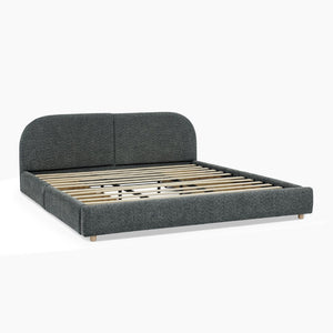 English Elm King Upholstered Storage Bed Curved Headboard Circle Yarn Fabric Modern Minimalist Frame Dark Gray W487S00470