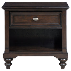 English Elm Berwick Dark Oak nightstand with drawer and open cubby, cable pass-through, rustic wood grain finish B062P374135
