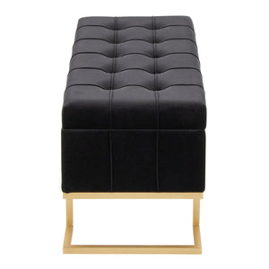 English Elm Storage Bench with Button Tufted Velvet Seat and Gold Tapered Legs for Bedroom B202P471510