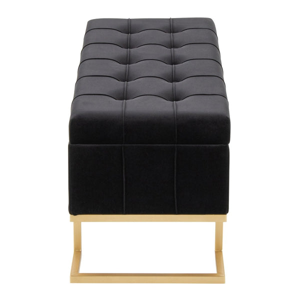 English Elm Storage Bench with Button Tufted Velvet Seat and Gold Tapered Legs for Bedroom B202P471510