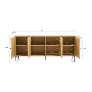 English Elm Magnolia 71" Sideboard Light Oak — Slatted Design, Soft-Close Doors, 8 Cubbies, Black Metal Legs B365S00107
