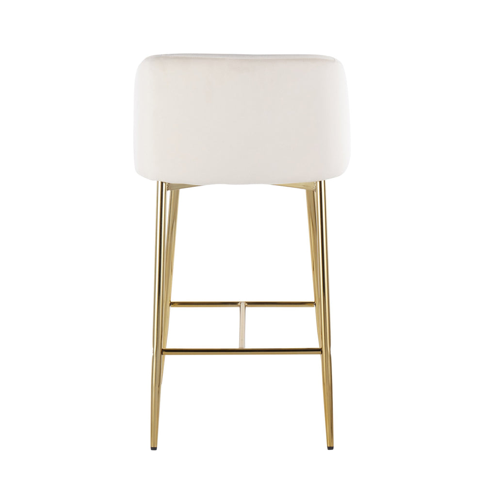 English Elm Fran Contemporary Velvet Counter Stool with Gold Steel Frame, Padded Bucket Seat, Set of 2 Cream B202S00270