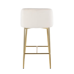 English Elm Fran Contemporary Velvet Counter Stool with Gold Steel Frame, Padded Bucket Seat, Set of 2 Cream B202S00270