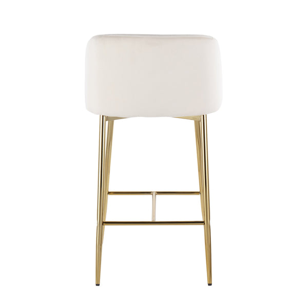 English Elm Fran Contemporary Velvet Counter Stool with Gold Steel Frame, Padded Bucket Seat, Set of 2 Cream B202S00270