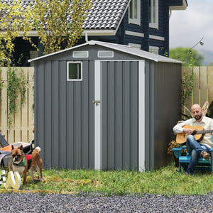 English Elm 6x8ft Outdoor Steel Storage Shed Lockable Vented Galvanized Metal Garden Backyard Tool Unit Dark Gray W1598P361333