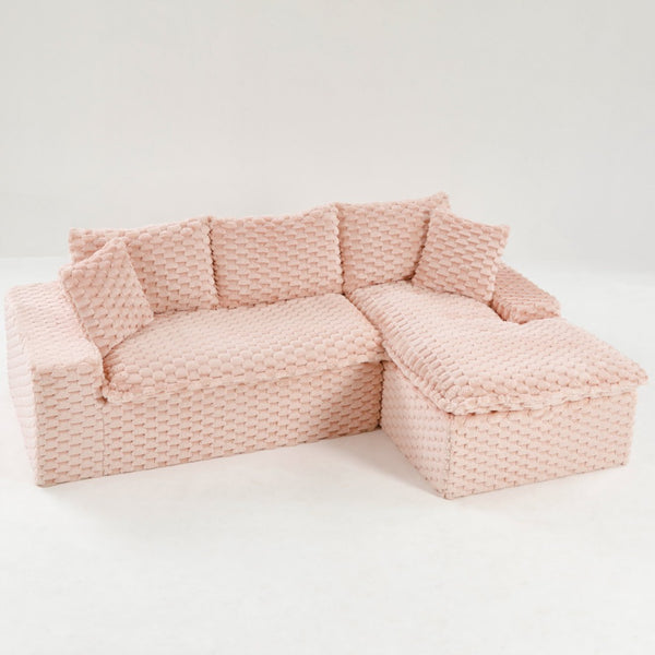 English Elm Pink Turtle Velvet Convertible Sofa: Plush, Stylish Twin-Seat With Chaise Lounge For Ultimate Comfort W3371S00028-GIGA