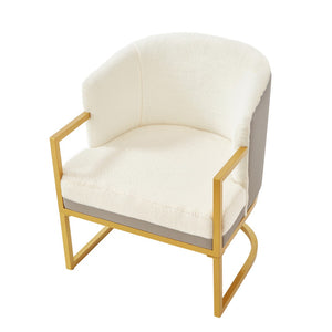 English Elm Modern Faux Fur Accent Chair Plush Upholstered Seat with Gold Iron Legs for Any Room Beige N763P360688A