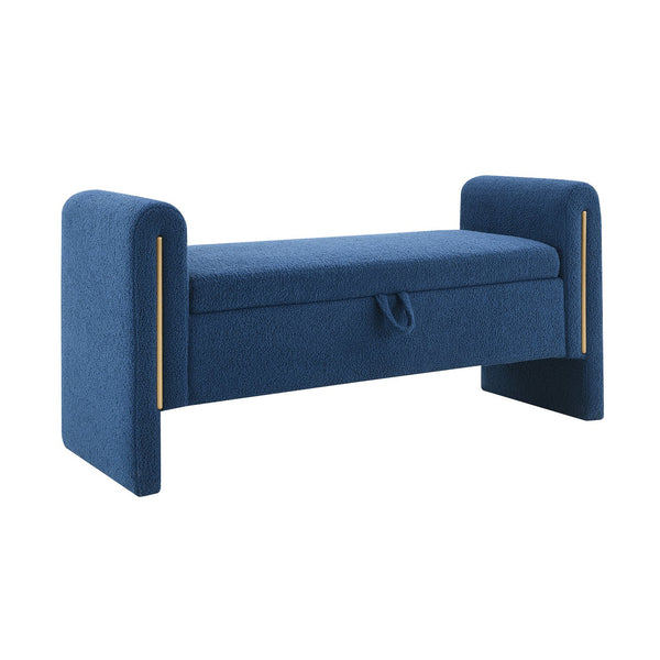 English Elm Modern Teddy Bed End Bench with Arms and Storage Upholstered Teddy Fabric Ottoman with Hidden Space and Plush Seat Navy Blue W2671P303032