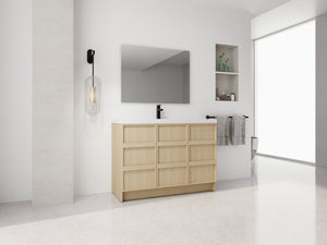 English Elm 48" Floating Bathroom Vanity Dual Ceramic Vessel Sinks Oak Finish Soft Close Doors W999S00511