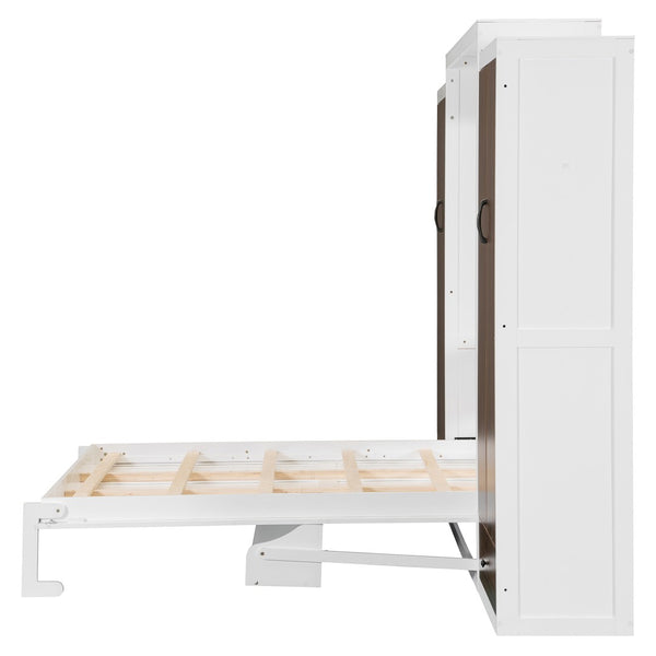 English Elm Queen Murphy Wall Bed with Fold Down Desk Dual Wardrobes and Drawers in White LP000925AAK