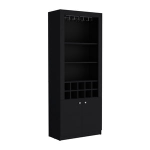 English Elm Cabinet Black 4-Tier Wine & Liquor Storage with Stemware Rack, 15-Bottle Cubbies, 4 Shelves, Tall B097P221378