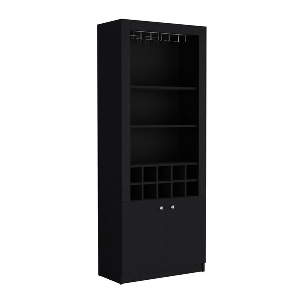 English Elm Cabinet Black 4-Tier Wine & Liquor Storage with Stemware Rack, 15-Bottle Cubbies, 4 Shelves, Tall B097P221378