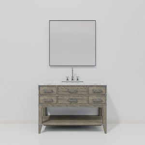 English Elm Grey Oak Single Bath Vanity with Carrara Marble Top, Chrome Faucet & 46" Mirror — 48"x22" elegance B2731S02111