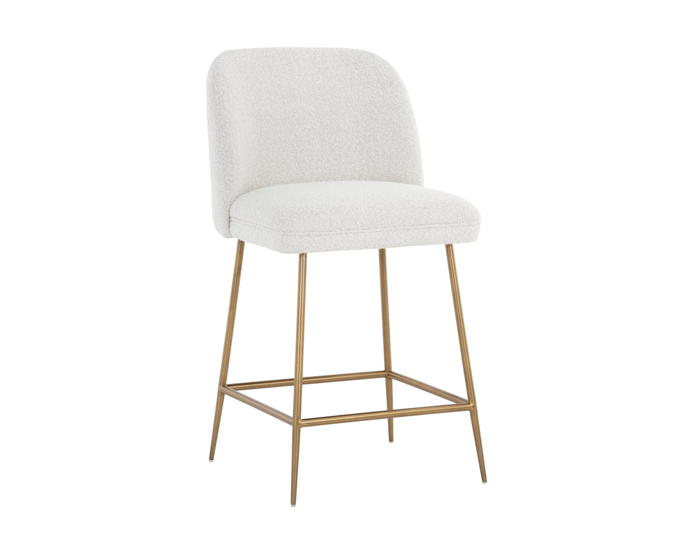 Sunpan Kelty Counter Stool - Chic Boucle Fabric Seat with Elegant Gold Stainless Steel Legs for Dining Space Gold / Copenhagen White