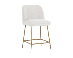 Sunpan Kelty Counter Stool - Chic Boucle Fabric Seat with Elegant Gold Stainless Steel Legs for Dining Space Gold / Copenhagen White