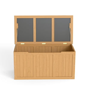 English Elm 67 Gallon Solid Wood Outdoor Deck Box with Hinged Lid Doubles as Patio Bench Seat W2640P327217