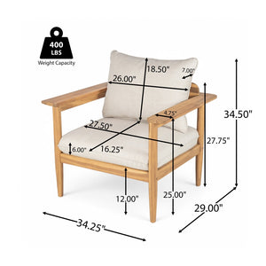 English Elm Terassi Solid Acacia Wood Outdoor Chat Set with Cushioned Club Chairs and Sofa TERASSI 3PCS CHAT SET