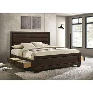 English Elm Ridgeview Dark Cocoa King Storage Panel Bed with Built-In Drawers, Slatted Ventilation & Modern Grain Finish B062S00689