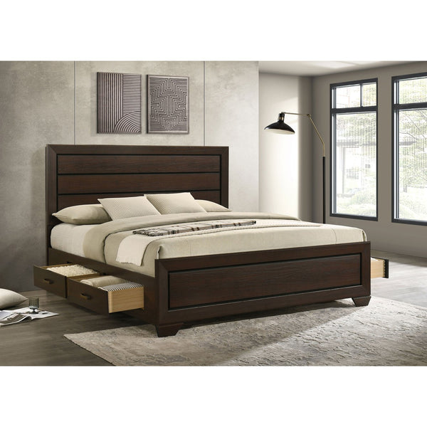 English Elm Ridgeview Dark Cocoa King Storage Panel Bed with Built-In Drawers, Slatted Ventilation & Modern Grain Finish B062S00689