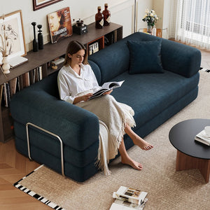 English Elm 78.8" Compression Sofa Convertible Floor Bed with Corduroy Fabric, No-Assembly Modular Futon, Supportive Backrest and Armrests Blue W2824P373438