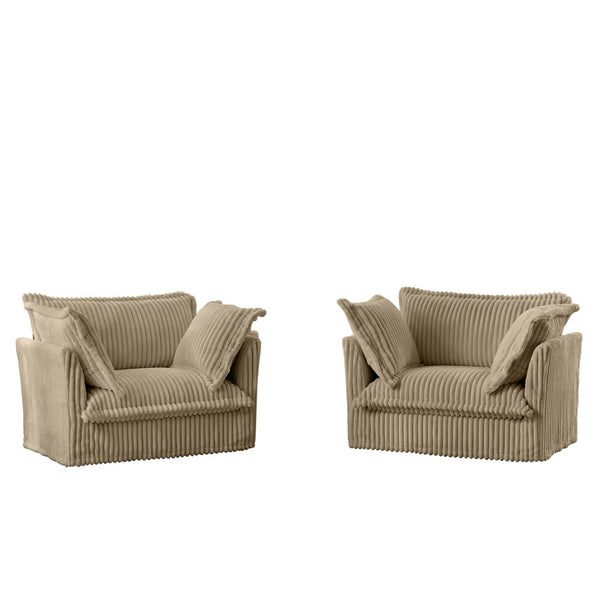 English Elm Set Of 2 Cozy Slipcovered Armchairs In Camel Corduroy - Stylish Accent Chairs For Any Space W3041S00063-GIGA