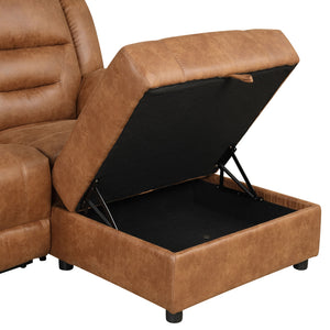 English Elm Contemporary Saddle Brown Leatherette 2pc Sectional Sofa with Console, Chaise Storage, 2 Recliners, Adjustable Backrest B2741S00322