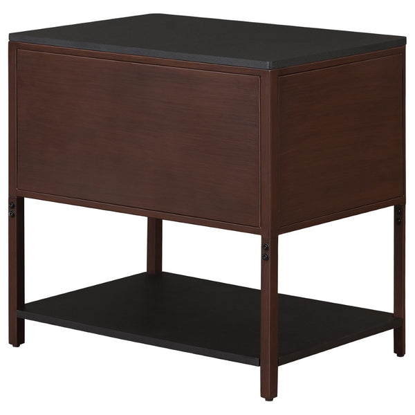 English Elm Tova Fluted 2-drawer Metal Frame Side Table with Open Shelf for Bedroom Living Room B062P451995