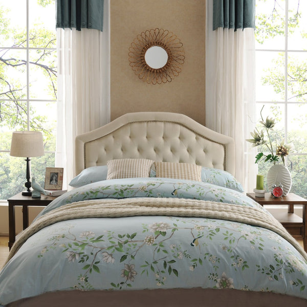 English Elm Tufted Queen Headboard with Nailhead Trim Solid Wood Frame Adjustable Iron Legs Beige 57875.00