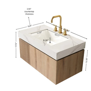 English Elm Muri Floating Bathroom Vanity with Oak Woodgrain Cabinet and Sintered Stone Top W2615S00632