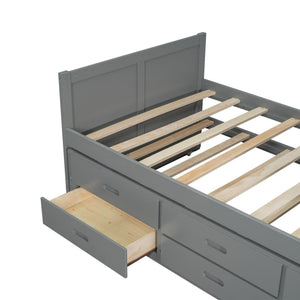 English Elm Twin Multifunctional Wood Platform Bed with Built-In Desk, Trundle & 3 Drawers for Small Spaces Gray 44.3 L x 23.1 W x 9 H N733S212832E