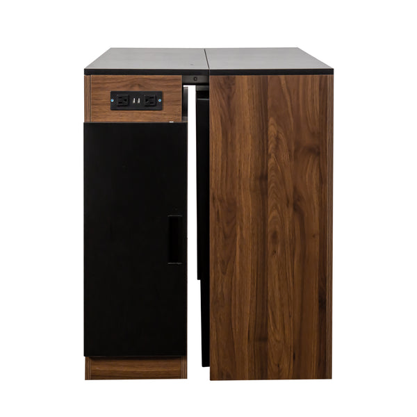 English Elm Modern Extendable Dining Table with Built-In Outlet, USB Ports & Storage, Space-Saving Console to 118" Walnut+black W331S00190