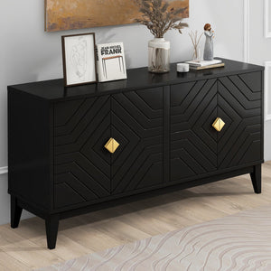 English Elm Christopher Knight Home® - 4-Door Elegant Sideboard Storage Cabinet With Gold Handles - Modern Black Design For Living & Dining N759P192449B
