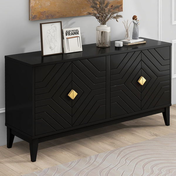 English Elm Christopher Knight Home® - 4-Door Elegant Sideboard Storage Cabinet With Gold Handles - Modern Black Design For Living & Dining N759P192449B