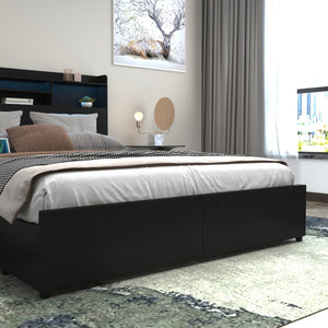 English Elm Queen Bed Frame With 6 Drawers, Headboard Charging Station, No Box Spring Needed, Noiseless Design W2129P387061-GIGA