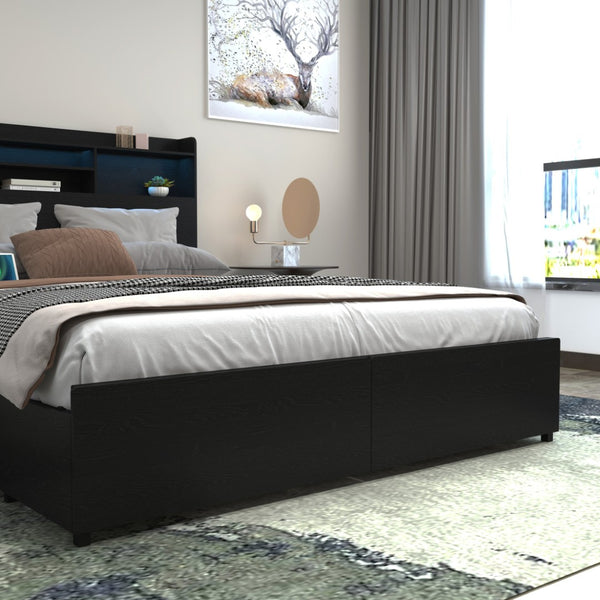 English Elm Queen Bed Frame With 6 Drawers, Headboard Charging Station, No Box Spring Needed, Noiseless Design W2129P387061-GIGA