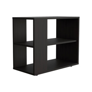 English Elm Wengue Modern Side Table with Open Two-Shelf Storage, Sleek Rectangular Melamine Design for Living Room Elegance and Organization B062P290234