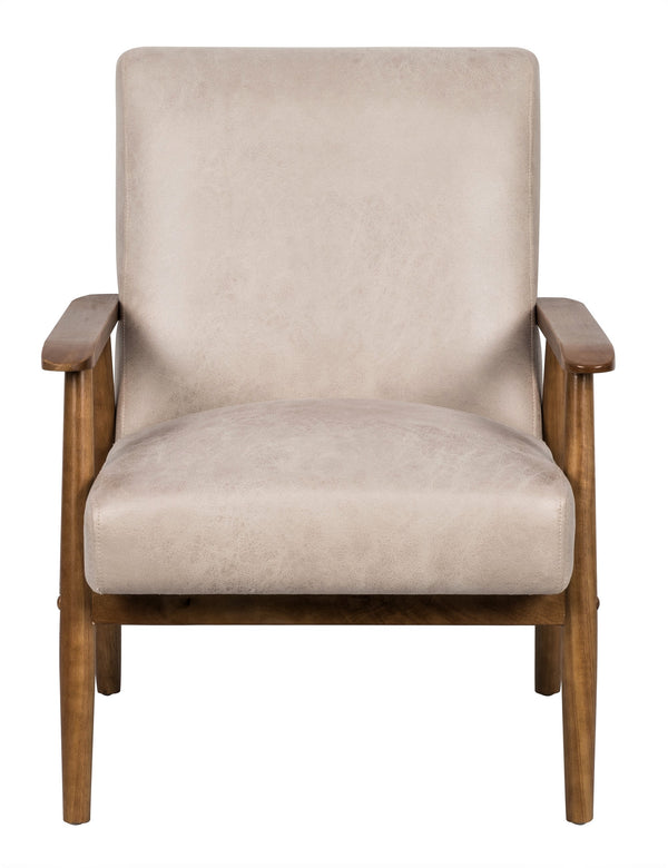 English Elm 25.38'' 25.38" Wide Classic Mid-Century Modern Arm Chair with Solid Wood Arms, Plush Foam & Microfiber Finish Light Camel B2735P271019