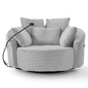 English Elm Swivel Barrel Accent Chair Chenille Tufted Round Club Seat for Living Room Lounge Light Grey N719S002320R