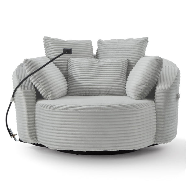 English Elm Swivel Barrel Accent Chair Chenille Tufted Round Club Seat for Living Room Lounge Light Grey N719S002320R