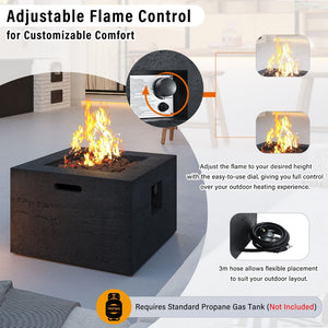 English Elm U_style Mgo Square Propane Fire Pit 40000 Btu Stone Texture Patio Table with Lava Rocks Black N711P410544B