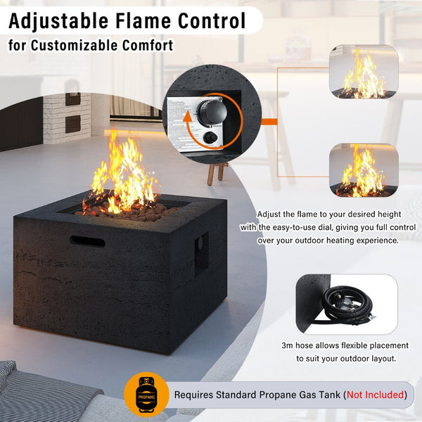 English Elm U_style Mgo Square Propane Fire Pit 40000 Btu Stone Texture Patio Table with Lava Rocks Black N711P410544B