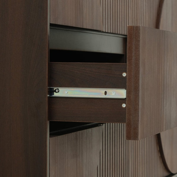 English Elm Modern Fluted 6 Drawer Dresser with Solid Wood Legs Japandi Chest for Bedroom Dark Brown N739S0000015D