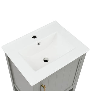 English Elm 20" Matte Freestanding Bathroom Vanity Rubberwood Cabinet Ceramic Sink Open Shelf Grey N725P391115E