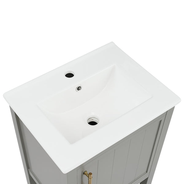 English Elm 20" Matte Freestanding Bathroom Vanity Rubberwood Cabinet Ceramic Sink Open Shelf Grey N725P391115E